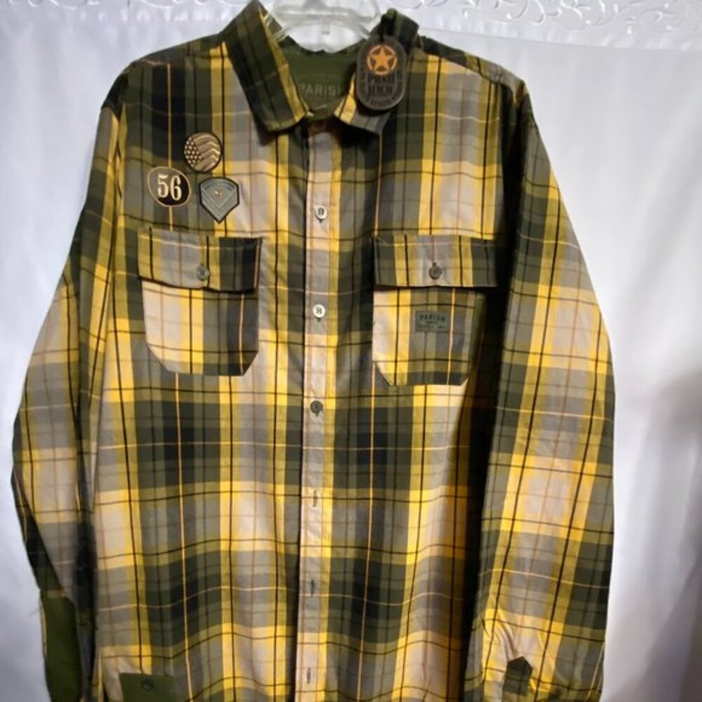 Parish Nation 2XLT Yellow/Black Plaid Shirt NWT